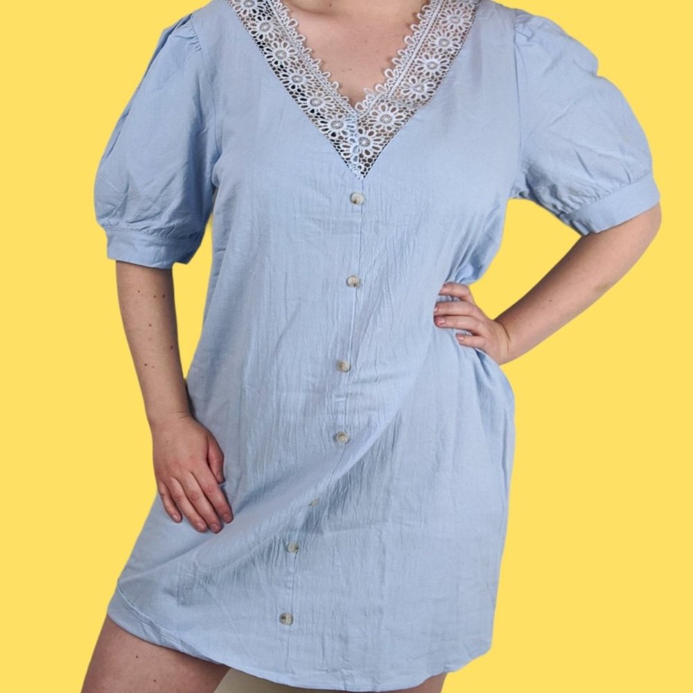 Pastel Blue Cottage Core Puffy Sleeve Dress